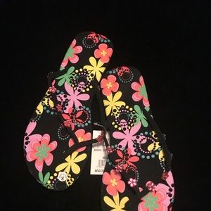Black Floral Flip Flops